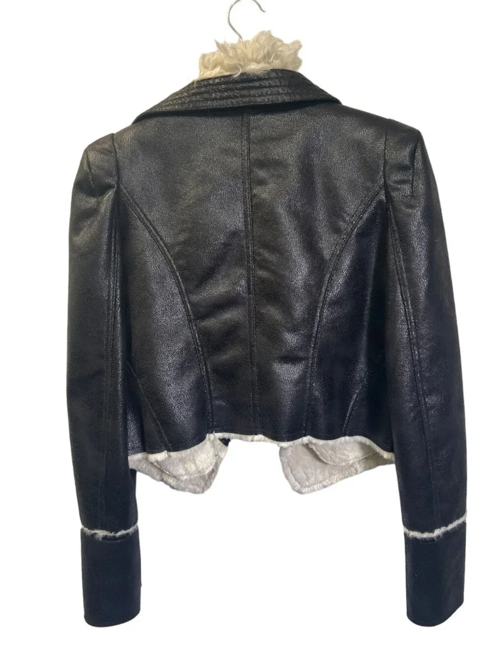 Boston Proper Black Faux Leather Off White Shearling Collar Moto Jacket
